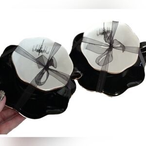 Elegance Scalloped Edge Black + Gold Goth Chandelier Coffee Tea Cups + Sauce…